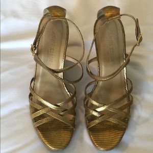 Anne Klein gold snake skin print platform sandals